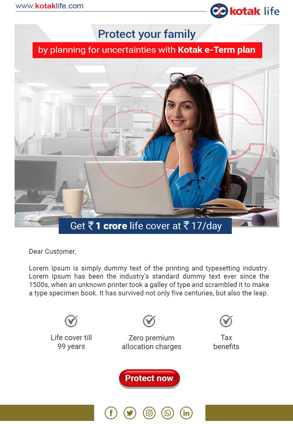 Kotak Life infinity asset applied across templates